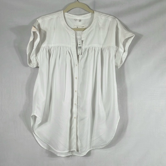 Lou & Grey Ann Taylor Loft Top Size XS NWT White Relaxed Fit Button Down - Picture 1 of 7